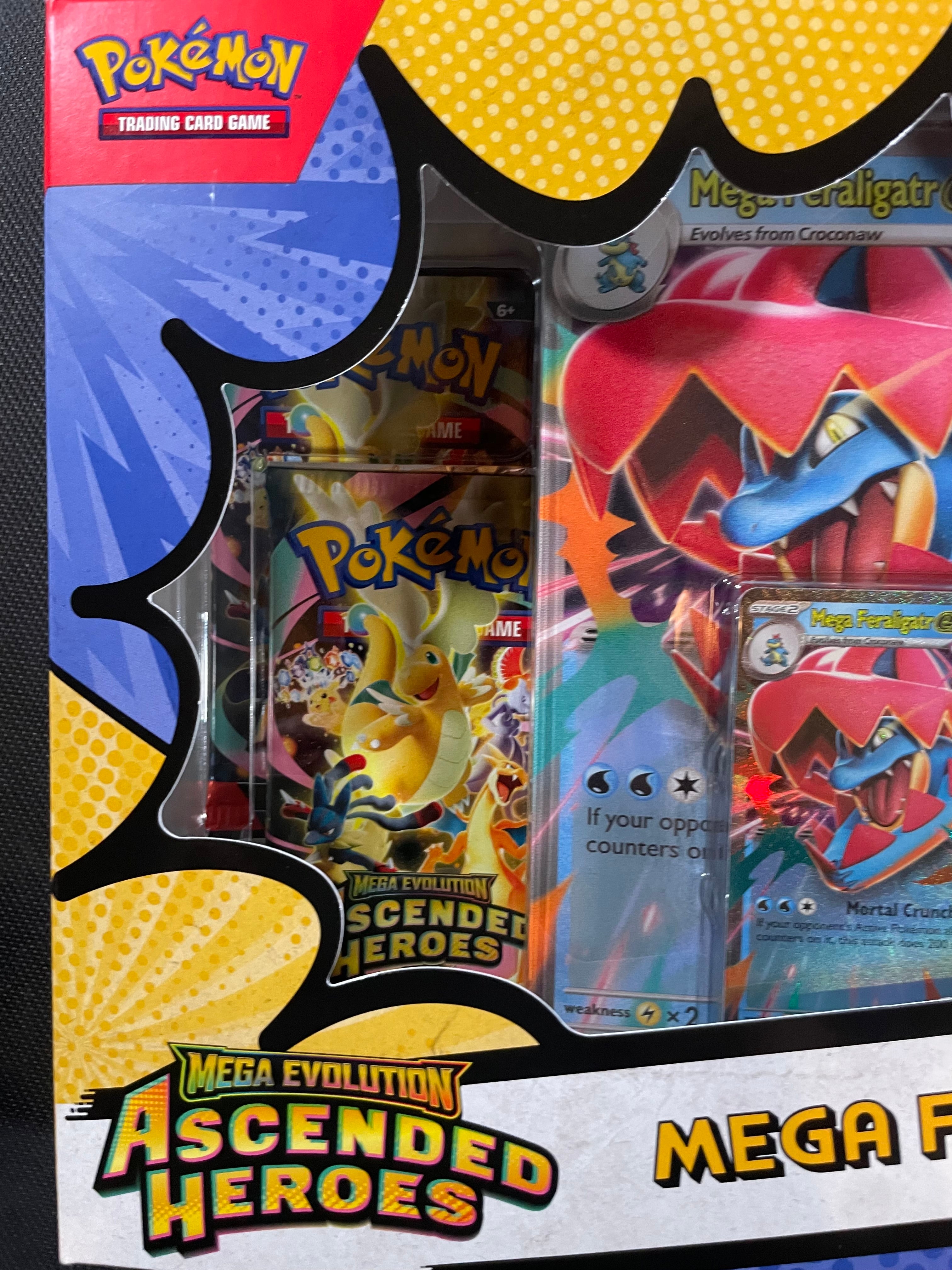 Pokemon TCG Mega Feraligatr ex Box Ascended Heroes Sealed 4 Booster Packs