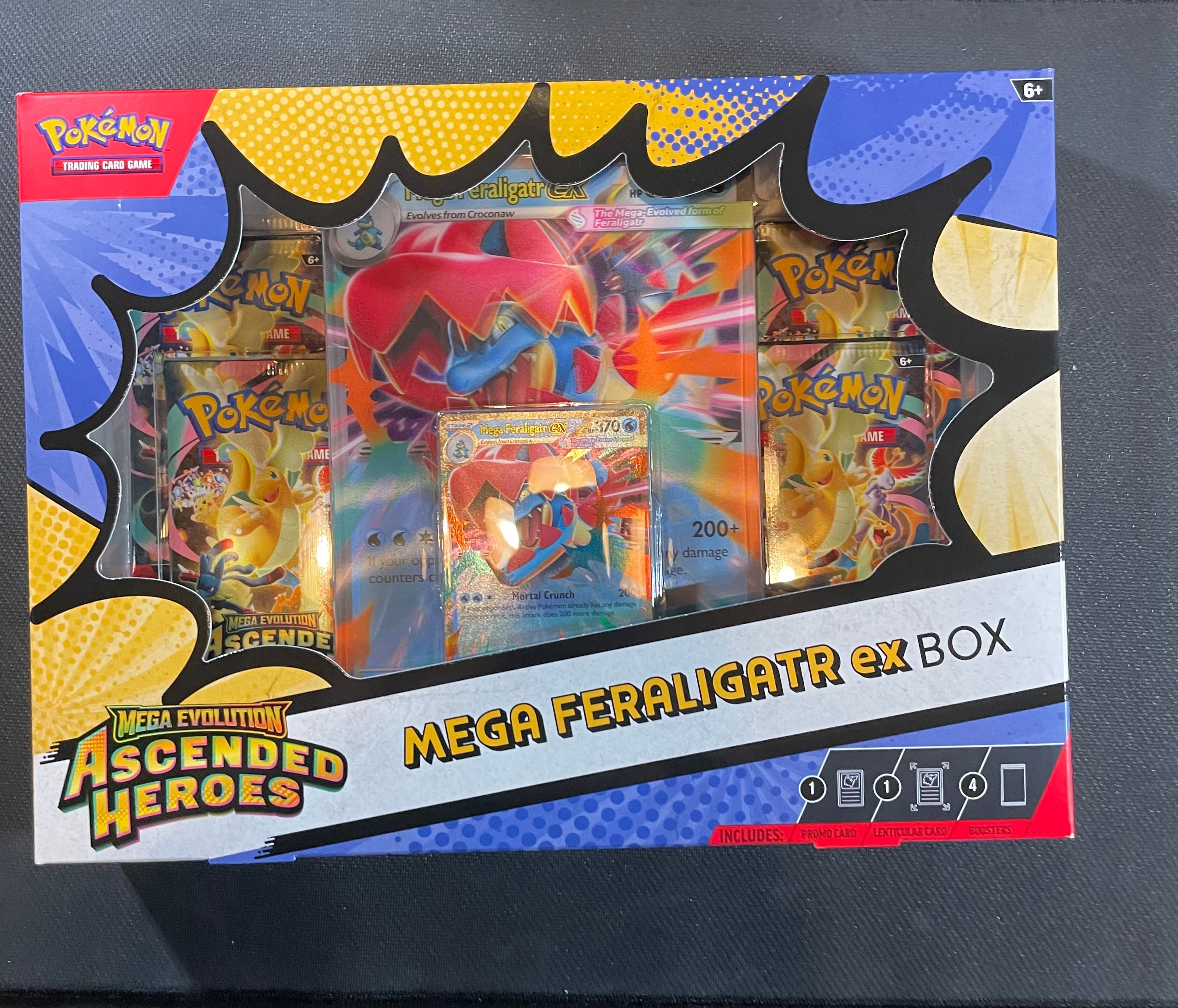 Pokemon TCG Mega Feraligatr ex Box Ascended Heroes Sealed 4 Booster Packs
